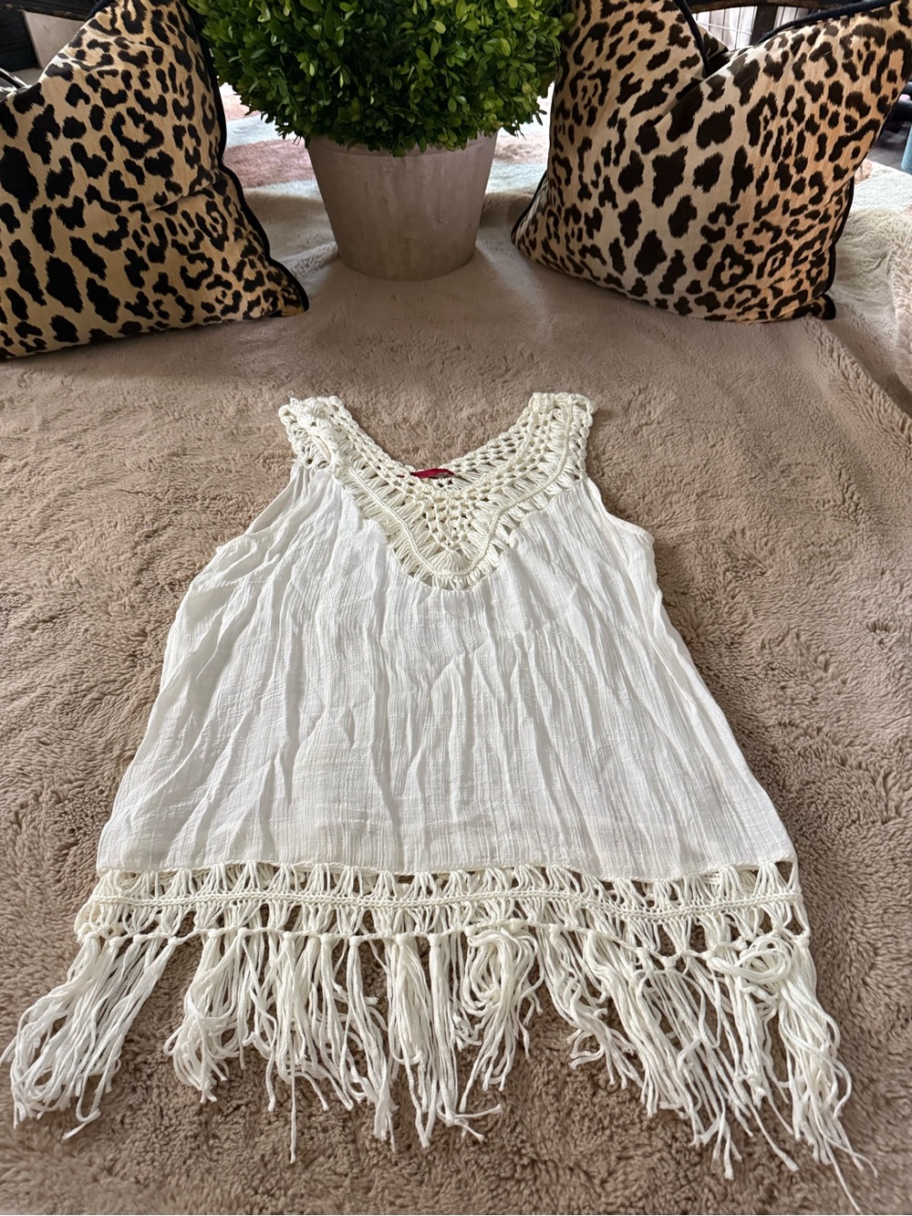 Sioni Women’s White Crochet Knit Top Large